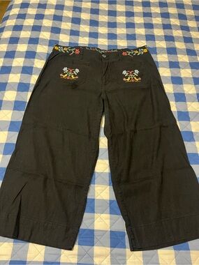 Anthropologie Maeve Collette Cropped Wide-Leg Pants Floral Embroidery size 18